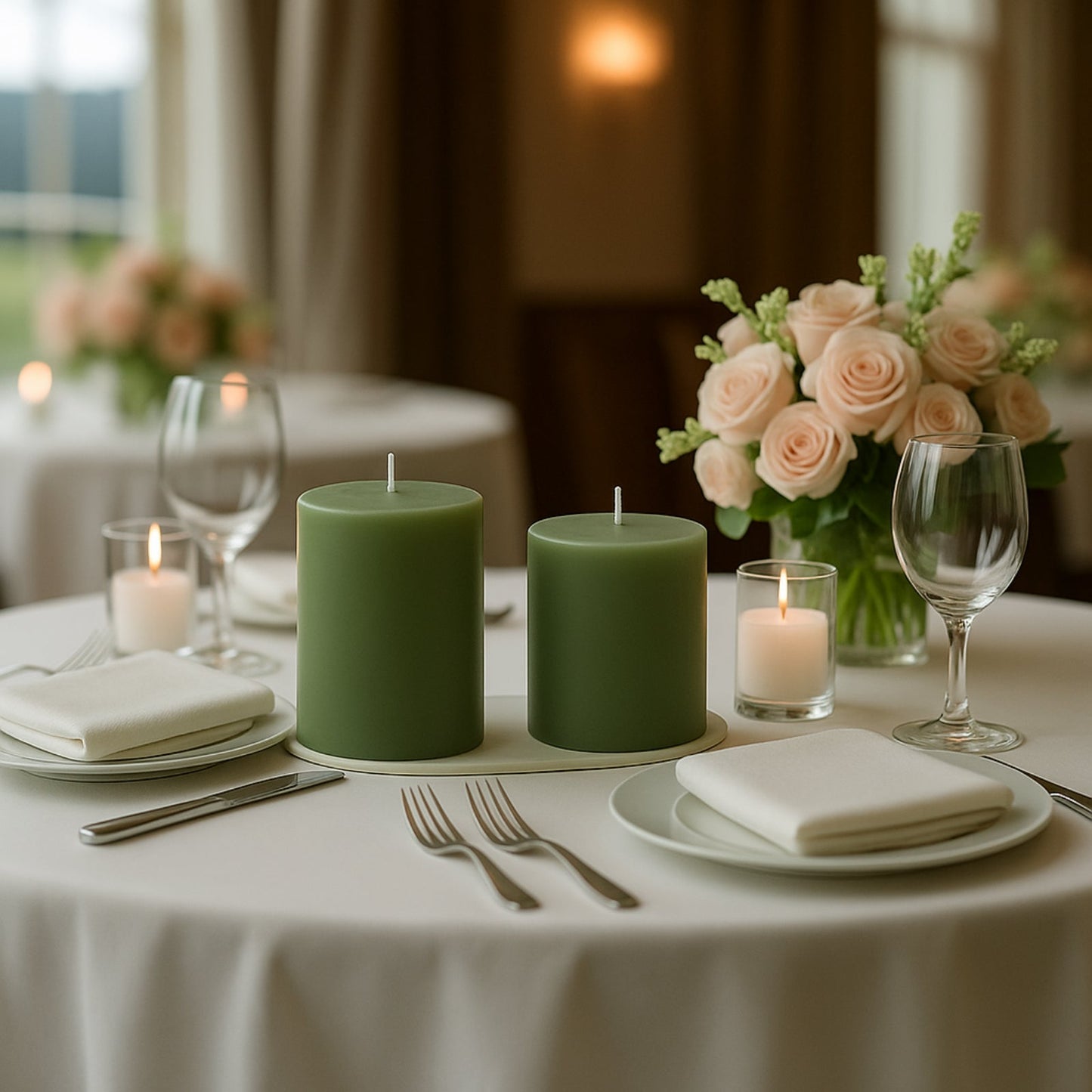 6-Pack Unscented Dripless Pillar Candles â€“ 3"x3" Dusty Sage Green Paraffin Wax with Smokeless Cotton Wicks, Clean & Long-Lasting 30-Hour Burn