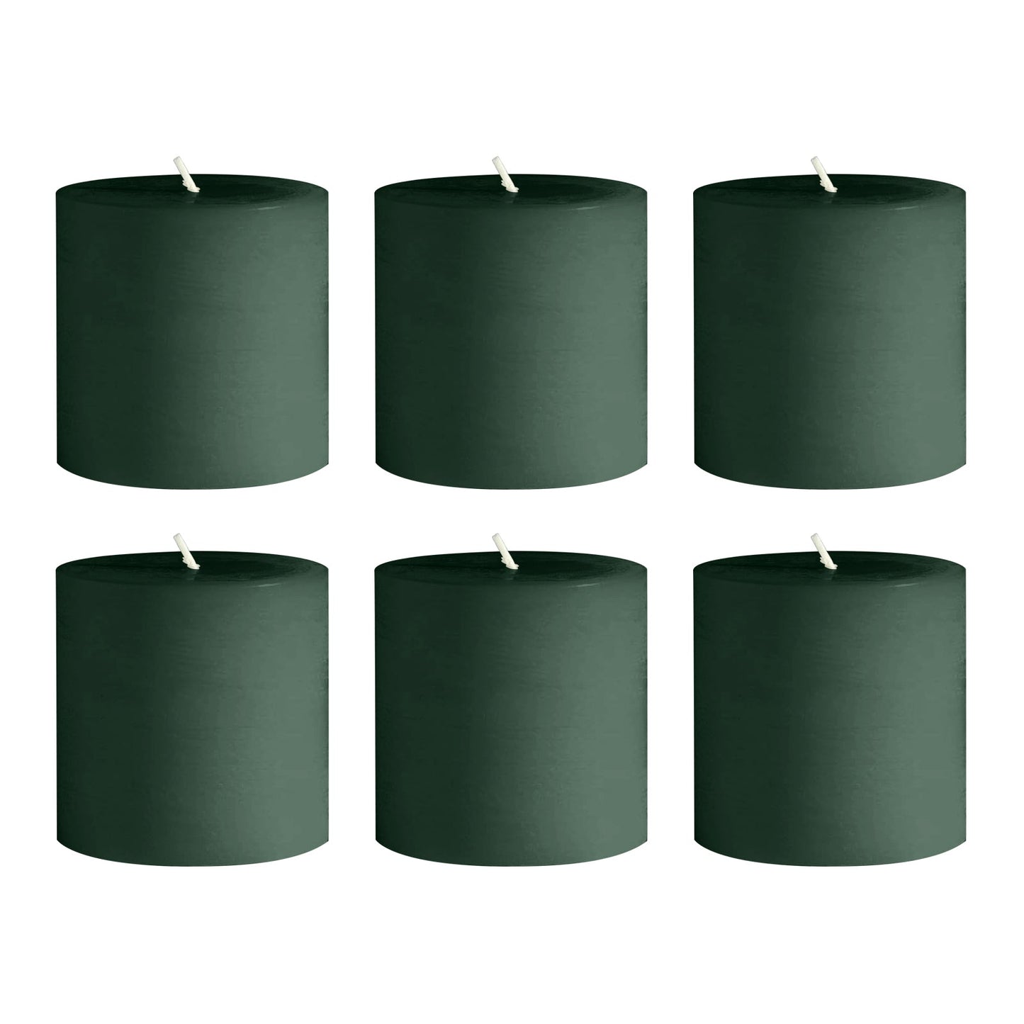 6-Pack Unscented Dripless Pillar Candles â€“ 3"x3" Hunter Emerald Green Paraffin Wax with Smokeless Cotton Wicks, Clean & Long-Lasting 30-Hour Burn