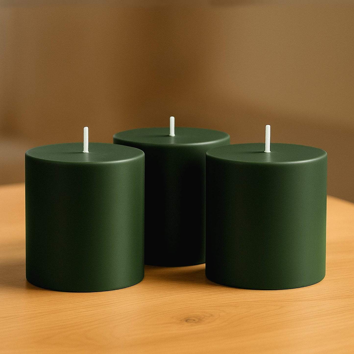 6-Pack Unscented Dripless Pillar Candles â€“ 3"x3" Hunter Emerald Green Paraffin Wax with Smokeless Cotton Wicks, Clean & Long-Lasting 30-Hour Burn