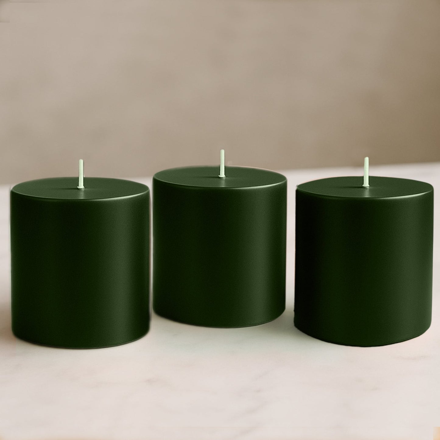 6-Pack Unscented Dripless Pillar Candles â€“ 3"x3" Hunter Emerald Green Paraffin Wax with Smokeless Cotton Wicks, Clean & Long-Lasting 30-Hour Burn