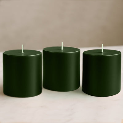 6-Pack Unscented Dripless Pillar Candles â€“ 3"x3" Hunter Emerald Green Paraffin Wax with Smokeless Cotton Wicks, Clean & Long-Lasting 30-Hour Burn
