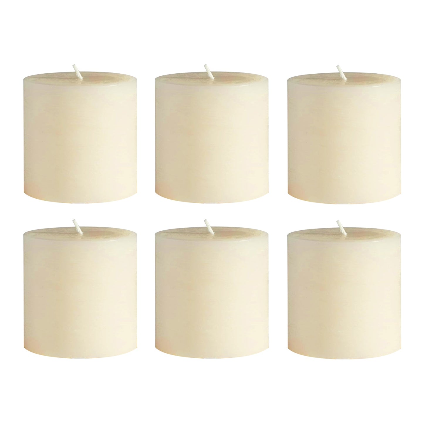 6-Pack Unscented Dripless Pillar Candles â€“ 3"x3" Ivory Paraffin Wax with Smokeless Cotton Wicks, Clean & Long-Lasting 30-Hour Burn