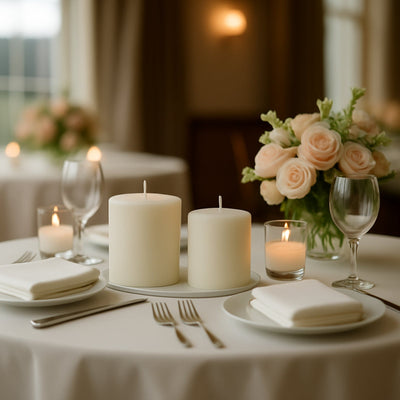 6-Pack Unscented Dripless Pillar Candles â€“ 3"x3" Ivory Paraffin Wax with Smokeless Cotton Wicks, Clean & Long-Lasting 30-Hour Burn