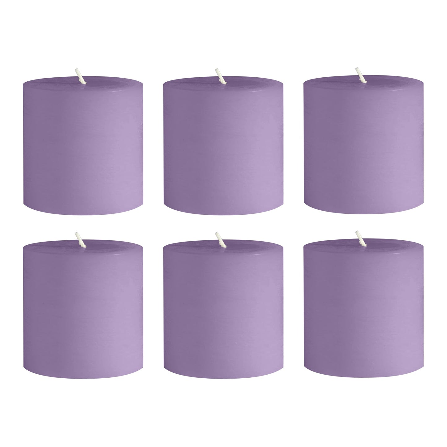6-Pack Unscented Dripless Pillar Candles â€“ 3"x3" Lavender Lilac Paraffin Wax with Smokeless Cotton Wicks, Clean & Long-Lasting 30-Hour Burn
