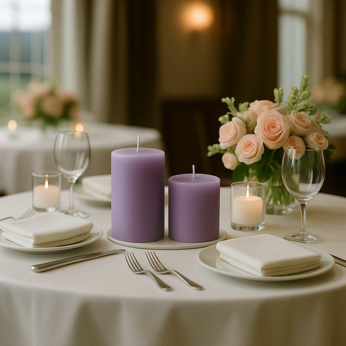 6-Pack Unscented Dripless Pillar Candles â€“ 3"x3" Lavender Lilac Paraffin Wax with Smokeless Cotton Wicks, Clean & Long-Lasting 30-Hour Burn