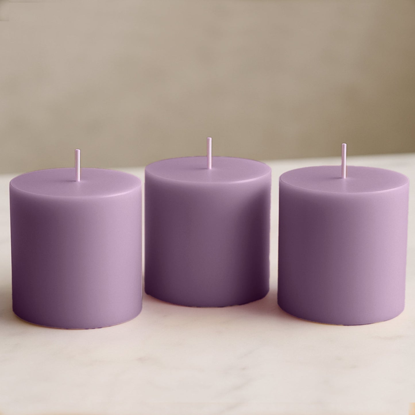 6-Pack Unscented Dripless Pillar Candles â€“ 3"x3" Lavender Lilac Paraffin Wax with Smokeless Cotton Wicks, Clean & Long-Lasting 30-Hour Burn