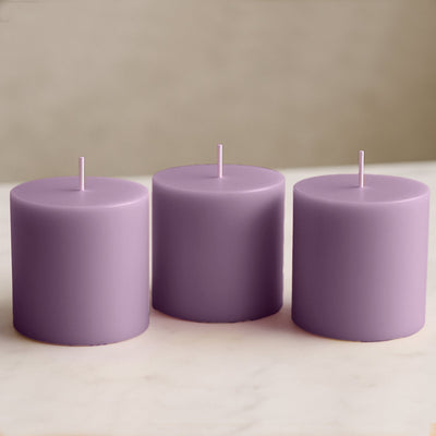 6-Pack Unscented Dripless Pillar Candles â€“ 3"x3" Lavender Lilac Paraffin Wax with Smokeless Cotton Wicks, Clean & Long-Lasting 30-Hour Burn
