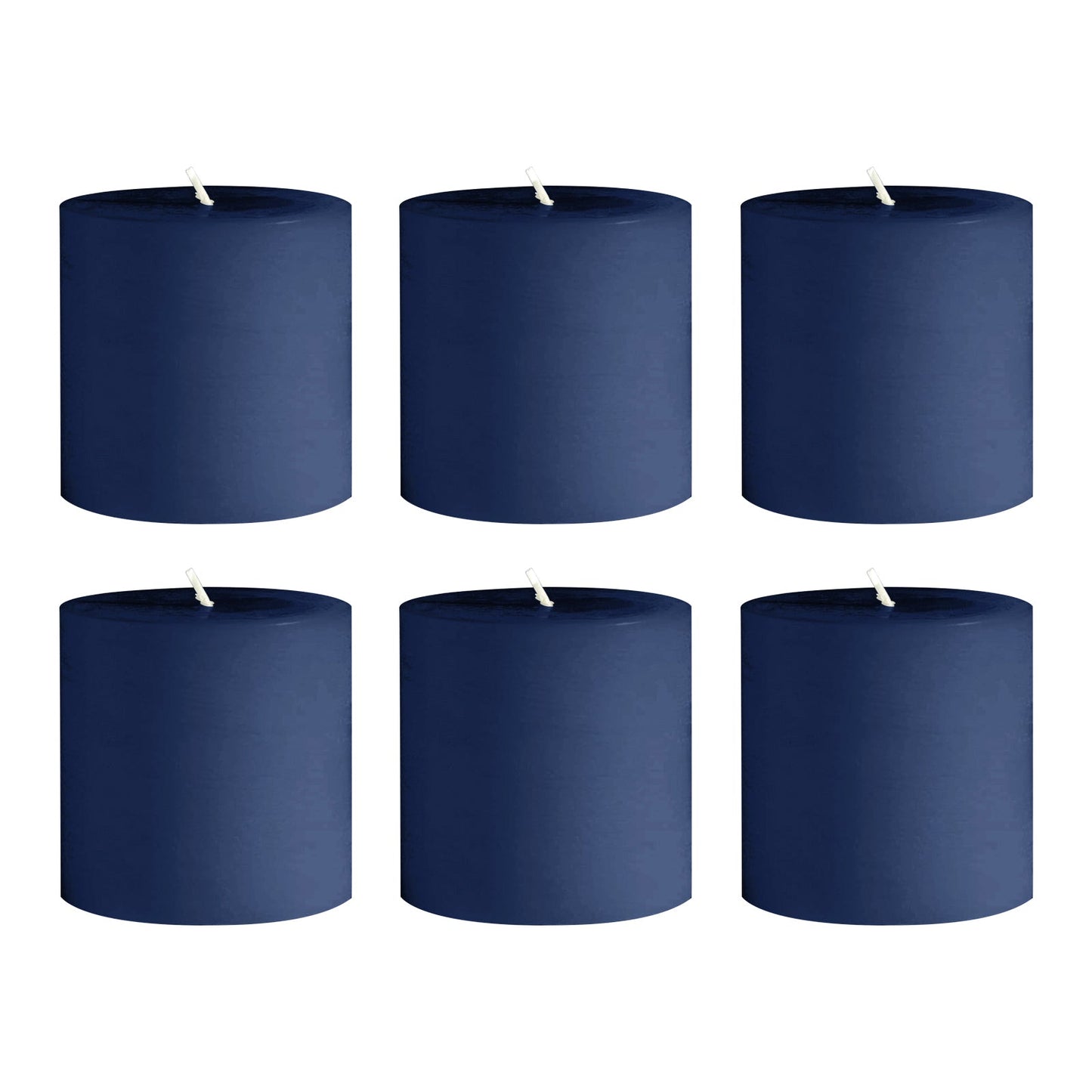 6-Pack Unscented Dripless Pillar Candles â€“ 3"x3" Navy Blue Paraffin Wax with Smokeless Cotton Wicks, Clean & Long-Lasting 30-Hour Burn
