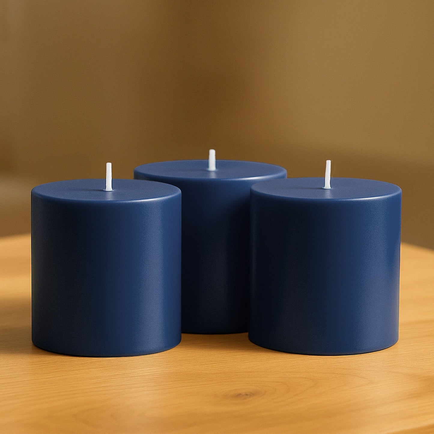 6-Pack Unscented Dripless Pillar Candles â€“ 3"x3" Navy Blue Paraffin Wax with Smokeless Cotton Wicks, Clean & Long-Lasting 30-Hour Burn