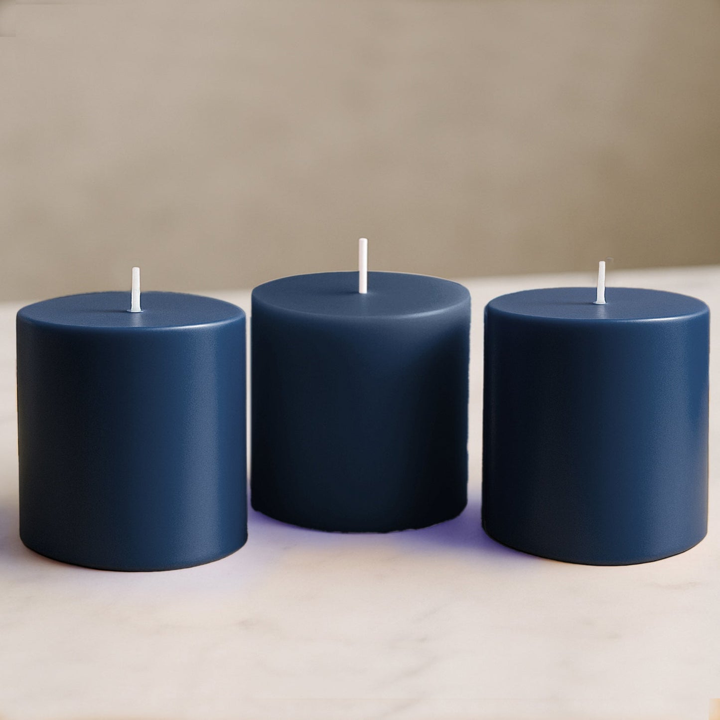 6-Pack Unscented Dripless Pillar Candles â€“ 3"x3" Navy Blue Paraffin Wax with Smokeless Cotton Wicks, Clean & Long-Lasting 30-Hour Burn