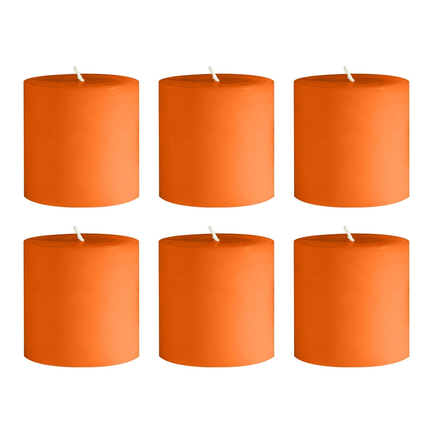 6-Pack Unscented Dripless Pillar Candles â€“ 3"x3" Orange Paraffin Wax with Smokeless Cotton Wicks, Clean & Long-Lasting 30-Hour Burn