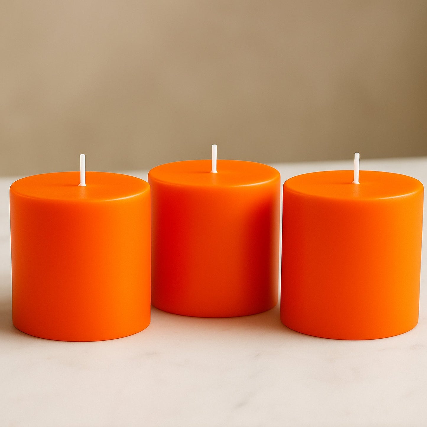 6-Pack Unscented Dripless Pillar Candles â€“ 3"x3" Orange Paraffin Wax with Smokeless Cotton Wicks, Clean & Long-Lasting 30-Hour Burn