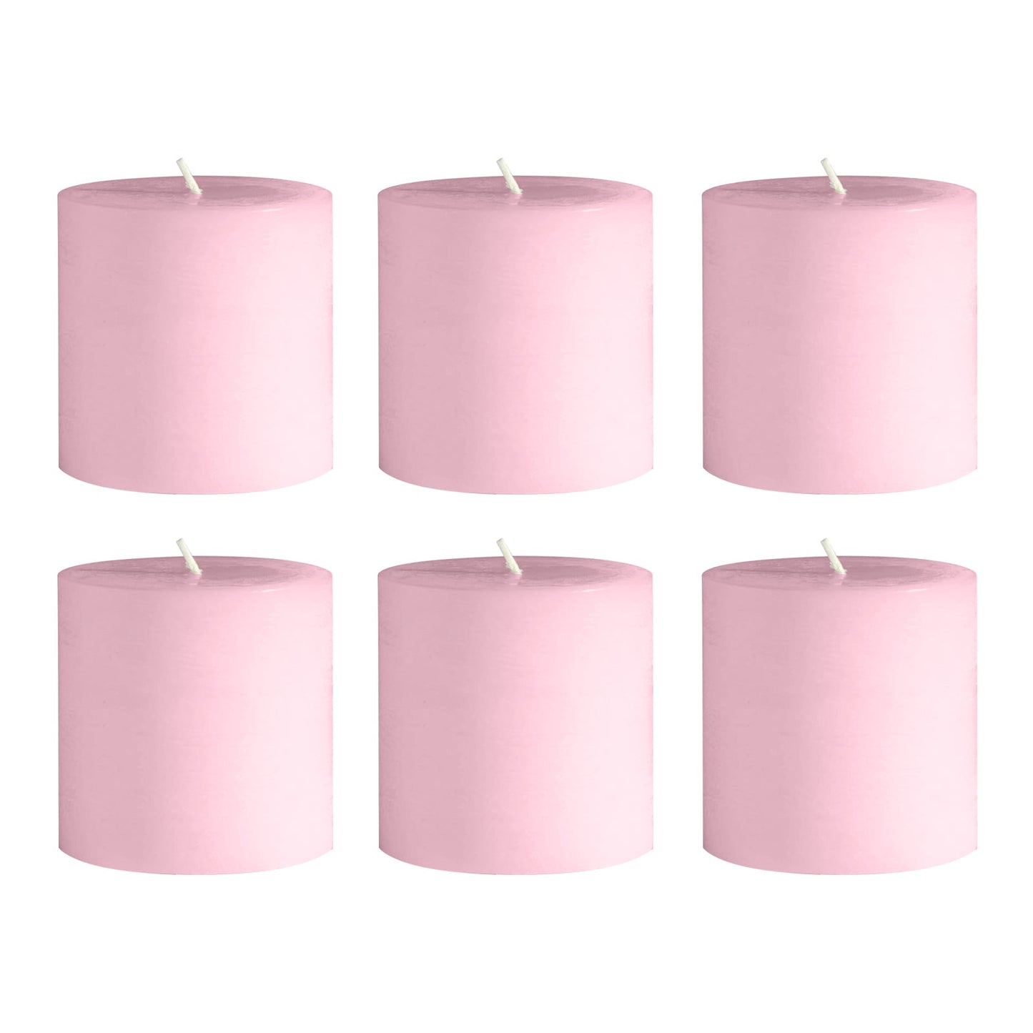 6-Pack Unscented Dripless Pillar Candles â€“ 3"x3" Pink Paraffin Wax with Smokeless Cotton Wicks, Clean & Long-Lasting 30-Hour Burn
