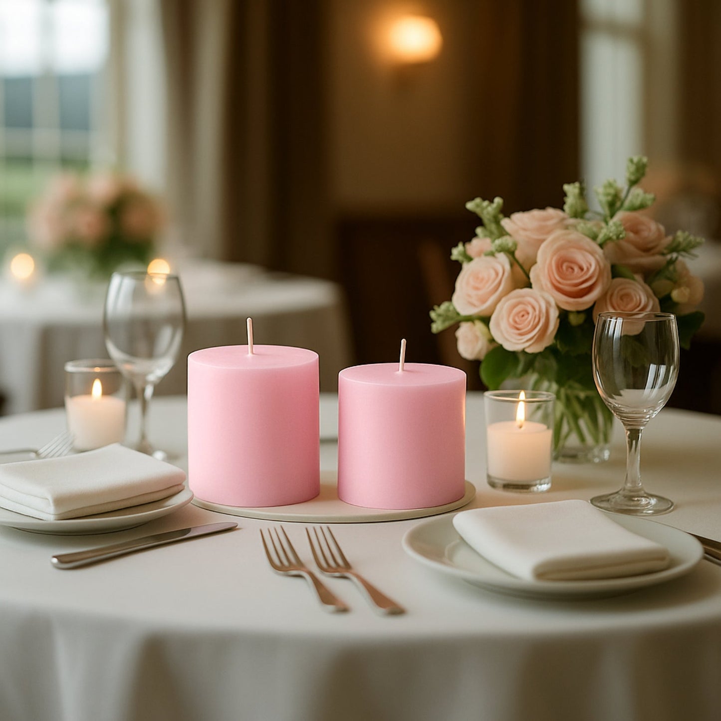 6-Pack Unscented Dripless Pillar Candles â€“ 3"x3" Pink Paraffin Wax with Smokeless Cotton Wicks, Clean & Long-Lasting 30-Hour Burn