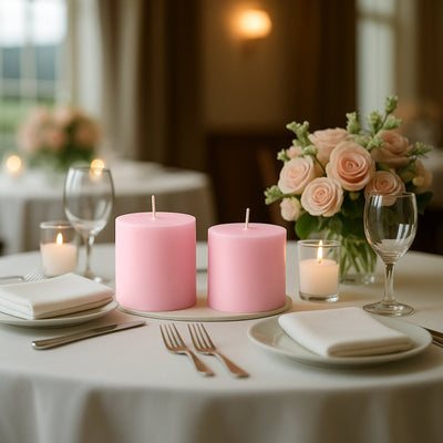 6-Pack Unscented Dripless Pillar Candles â€“ 3"x3" Pink Paraffin Wax with Smokeless Cotton Wicks, Clean & Long-Lasting 30-Hour Burn