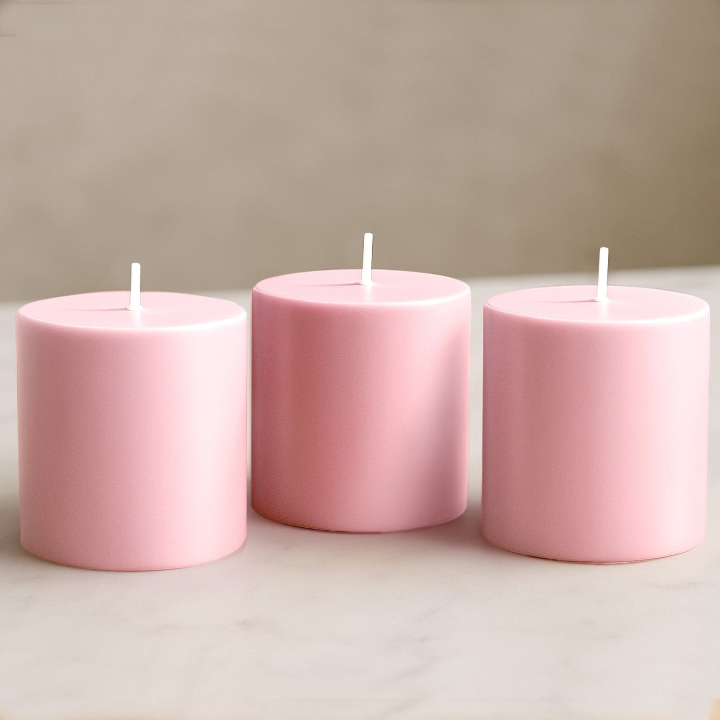 6-Pack Unscented Dripless Pillar Candles â€“ 3"x3" Pink Paraffin Wax with Smokeless Cotton Wicks, Clean & Long-Lasting 30-Hour Burn