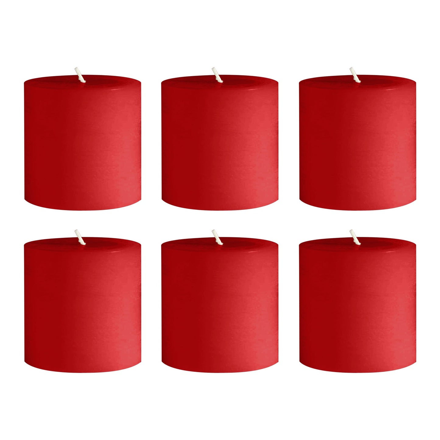 6-Pack Unscented Dripless Pillar Candles â€“ 3"x3" Red Paraffin Wax with Smokeless Cotton Wicks, Clean & Long-Lasting 30-Hour Burn