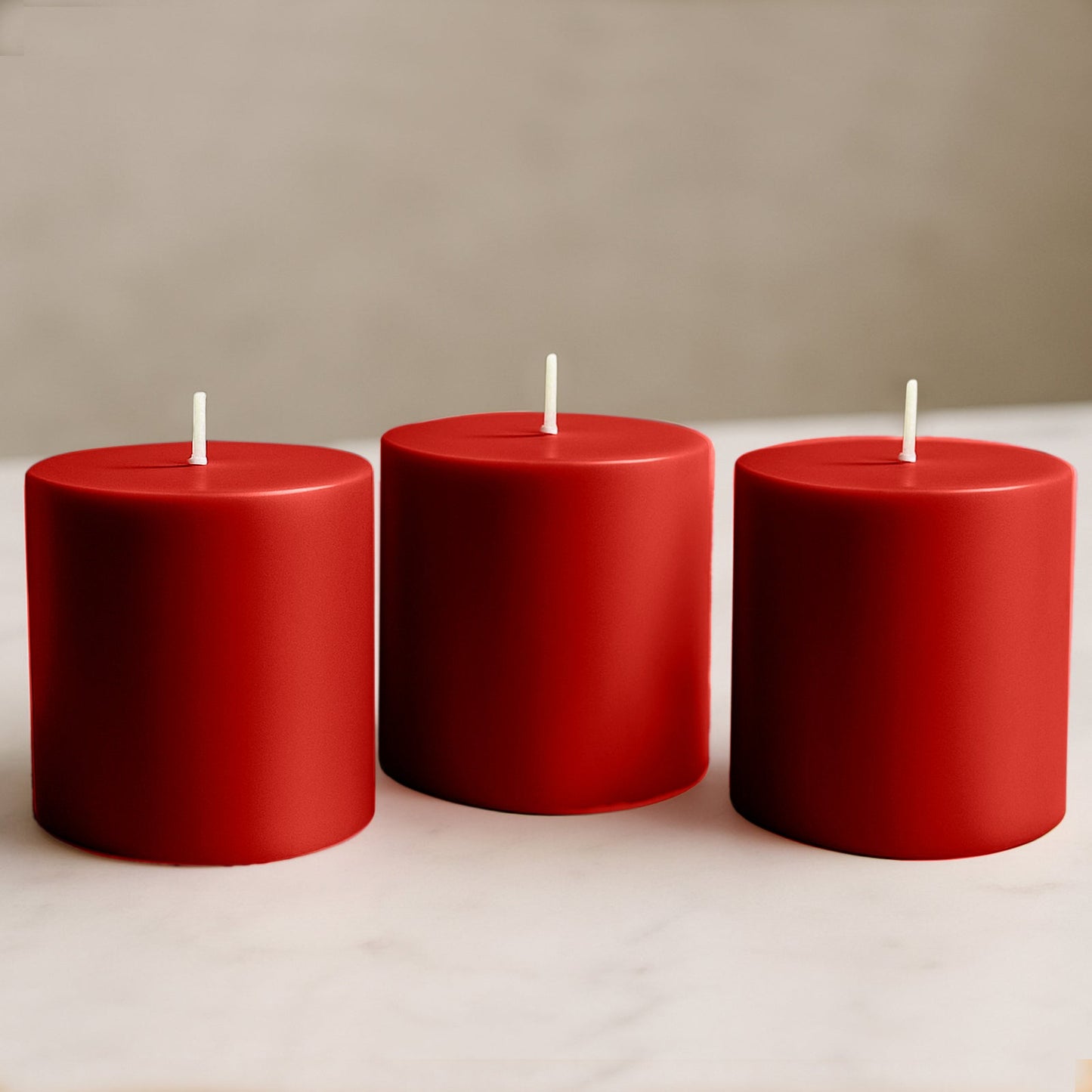 6-Pack Unscented Dripless Pillar Candles â€“ 3"x3" Red Paraffin Wax with Smokeless Cotton Wicks, Clean & Long-Lasting 30-Hour Burn
