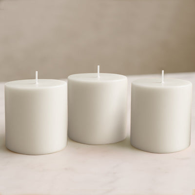 6-Pack Unscented Dripless Pillar Candles â€“ 3"x3" White Paraffin Wax with Smokeless Cotton Wicks, Clean & Long-Lasting 30-Hour Burn