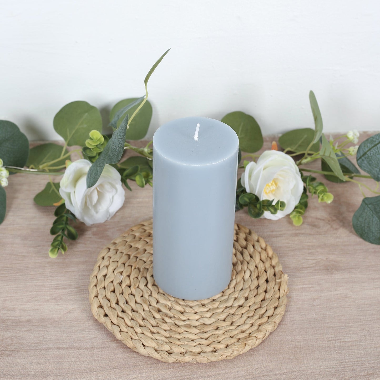 12-Pack 3"x6" Unscented Dripless Pillar Candles â€“ Dusty Blue Long-Burning Paraffin Wax with Cotton Wicks