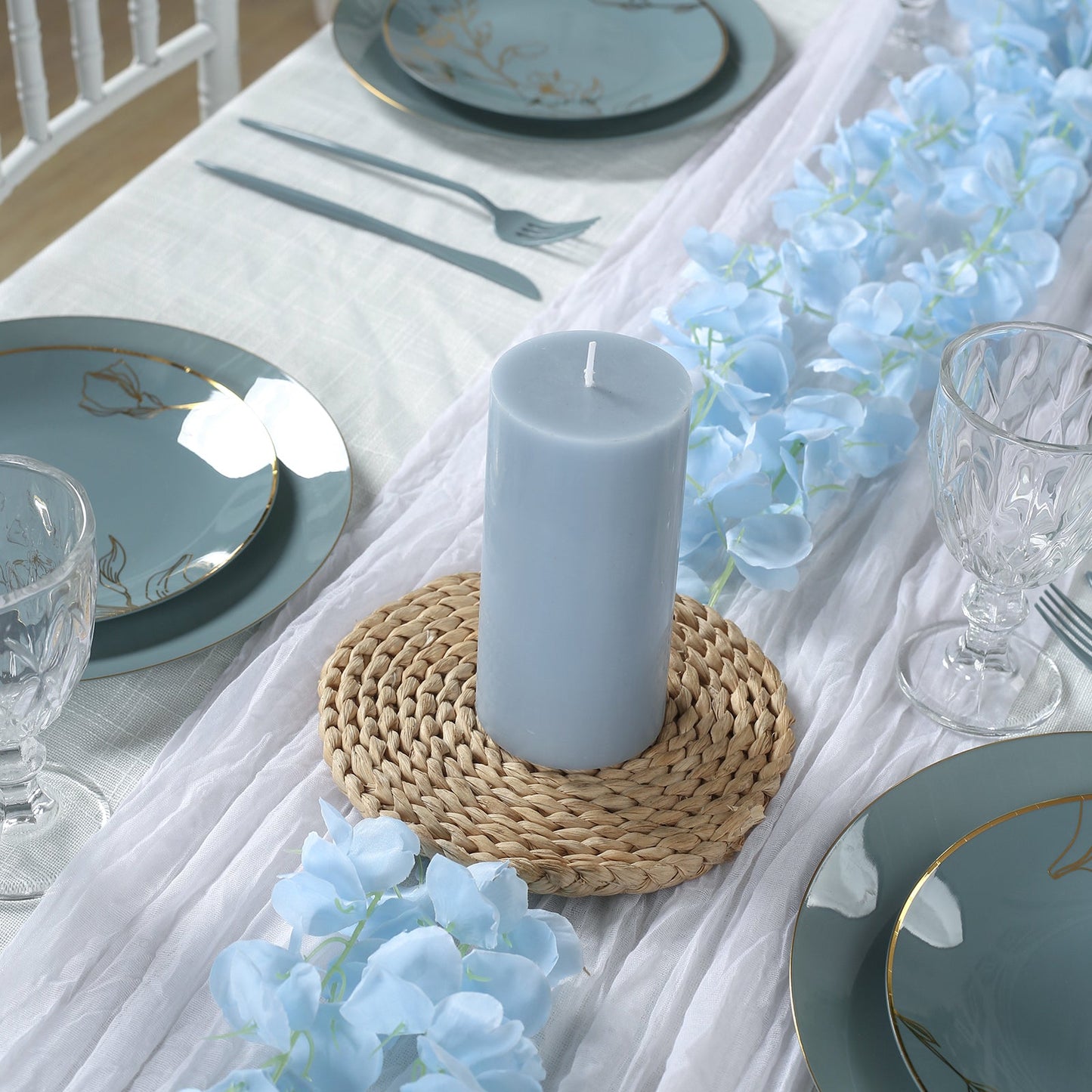 12-Pack 3"x6" Unscented Dripless Pillar Candles â€“ Dusty Blue Long-Burning Paraffin Wax with Cotton Wicks