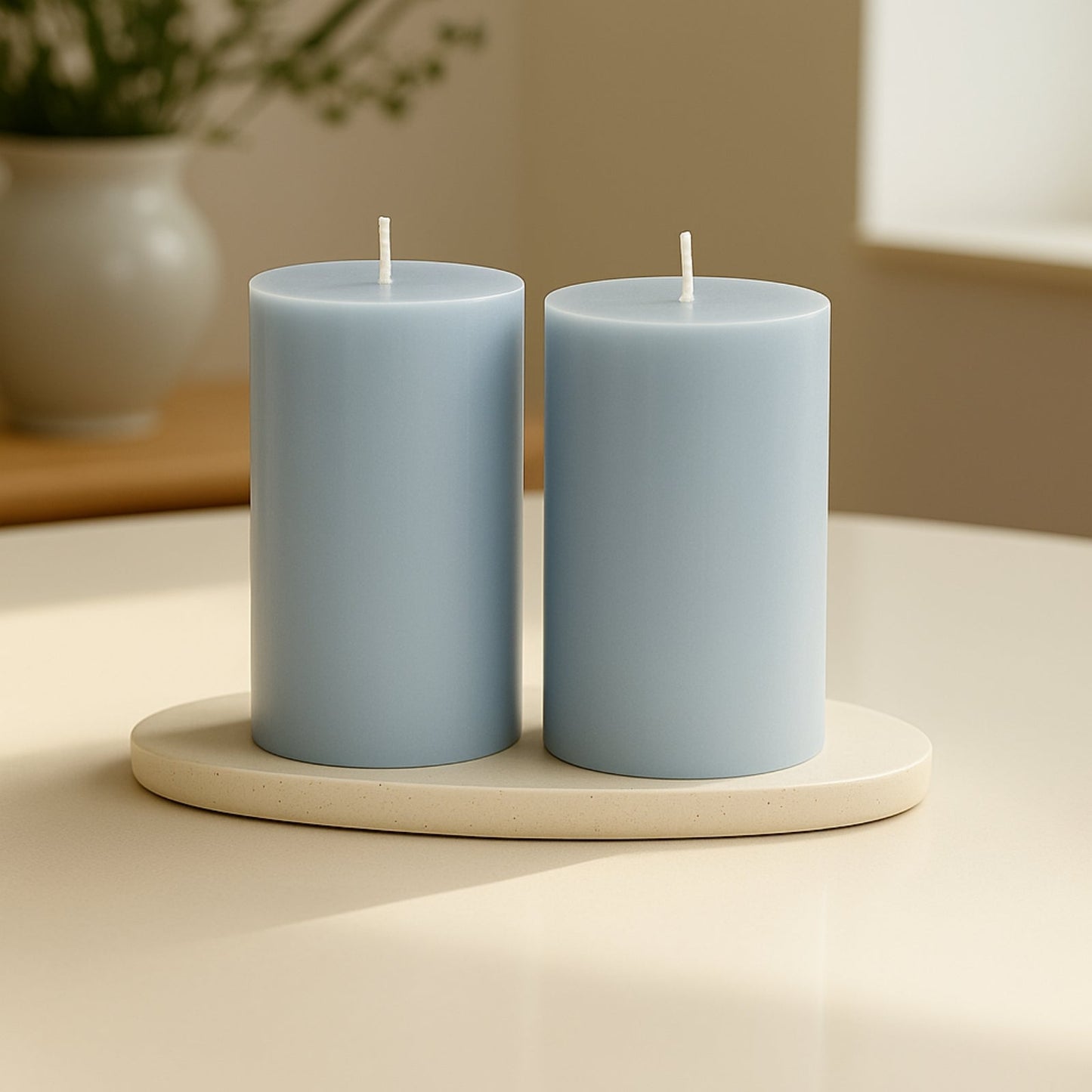 12-Pack 3"x6" Unscented Dripless Pillar Candles â€“ Dusty Blue Long-Burning Paraffin Wax with Cotton Wicks
