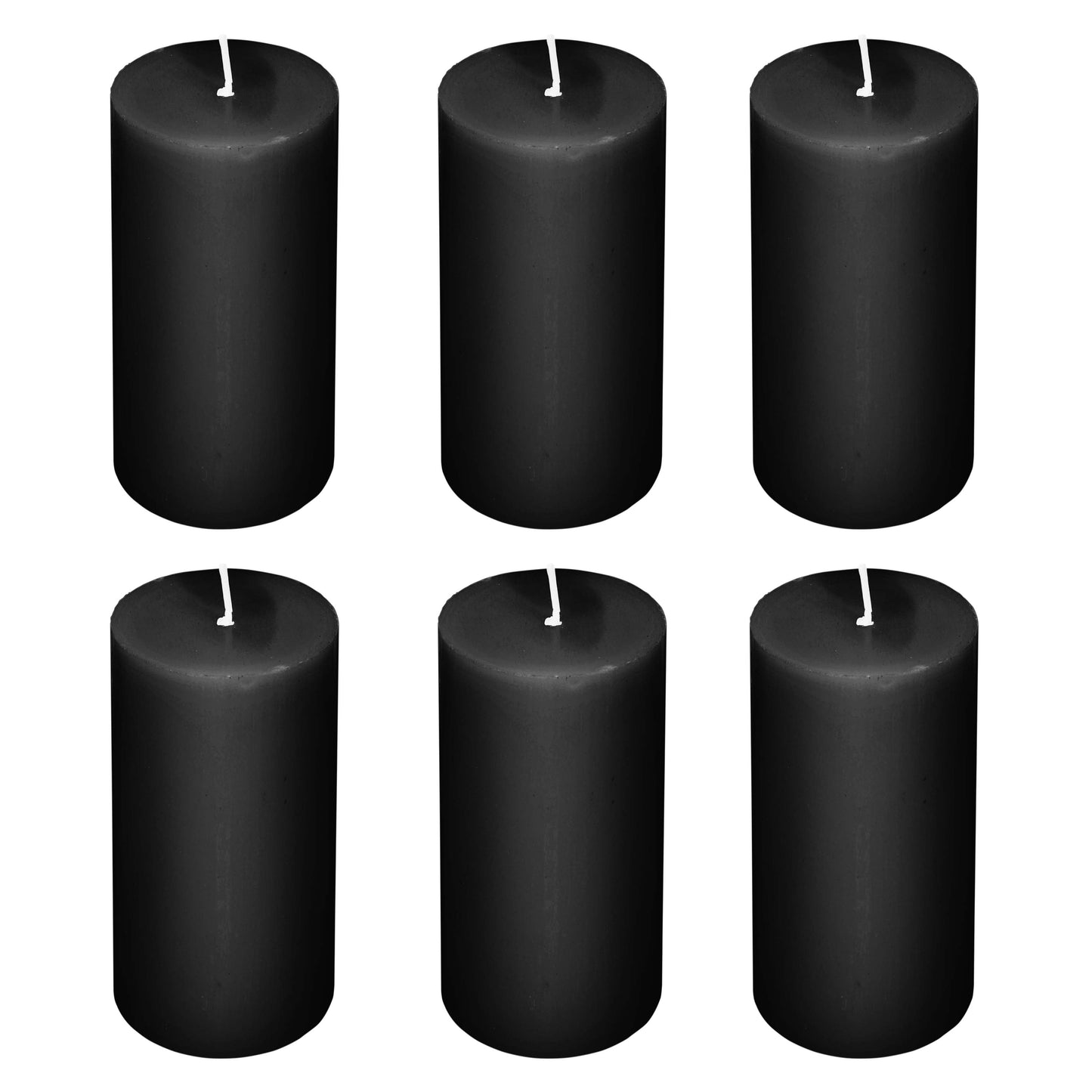 6-Pack Unscented Dripless Pillar Candles â€“ 3"x6" Black Paraffin Wax with Smokeless Cotton Wicks, Clean & Long-Lasting 60-Hour Burn
