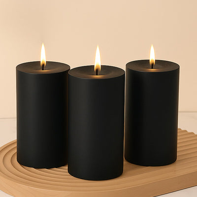 6-Pack Unscented Dripless Pillar Candles â€“ 3"x6" Black Paraffin Wax with Smokeless Cotton Wicks, Clean & Long-Lasting 60-Hour Burn