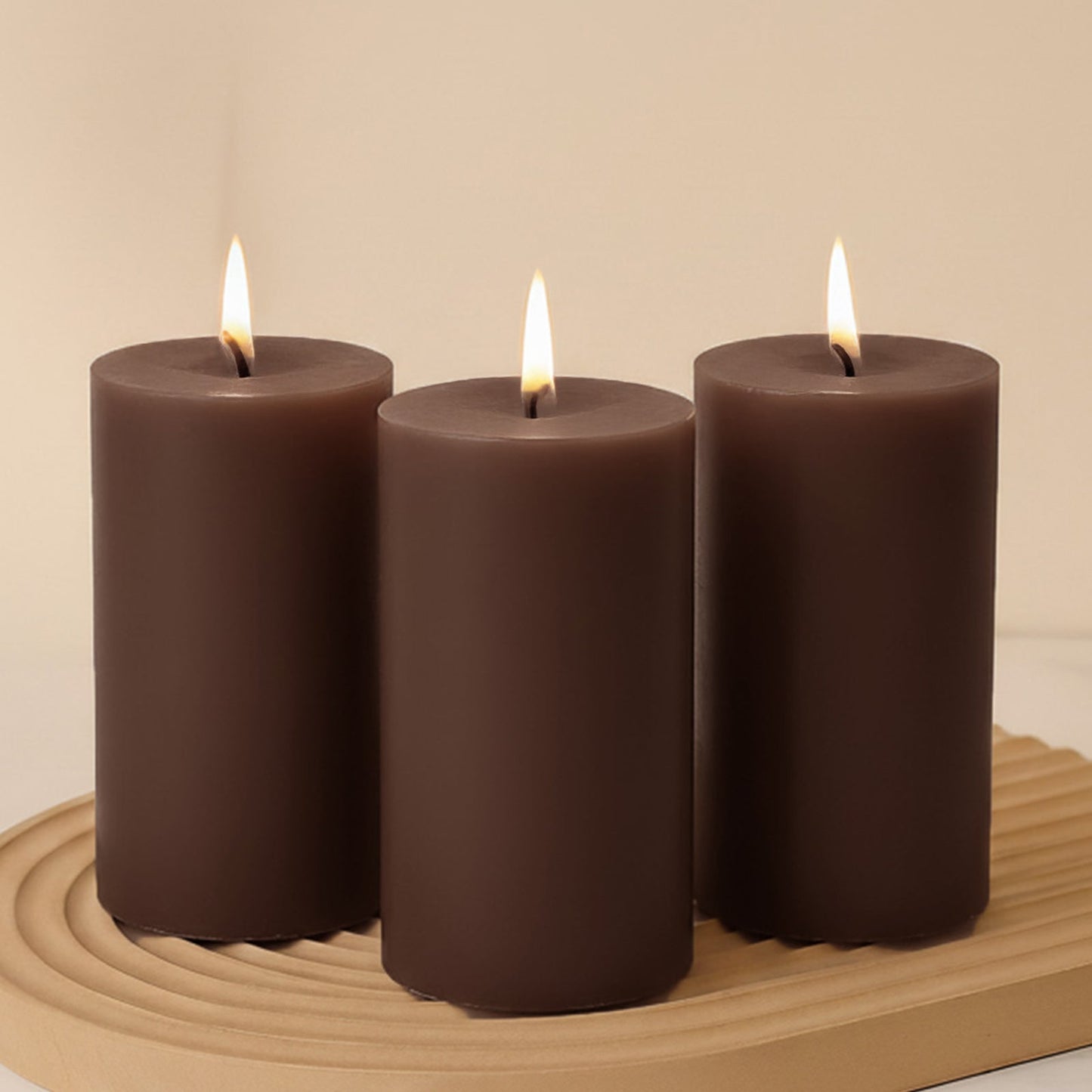6-Pack Unscented Dripless Pillar Candles â€“ 3"x6" Cinnamon Brown Paraffin Wax with Smokeless Cotton Wicks, Clean & Long-Lasting 60-Hour Burn