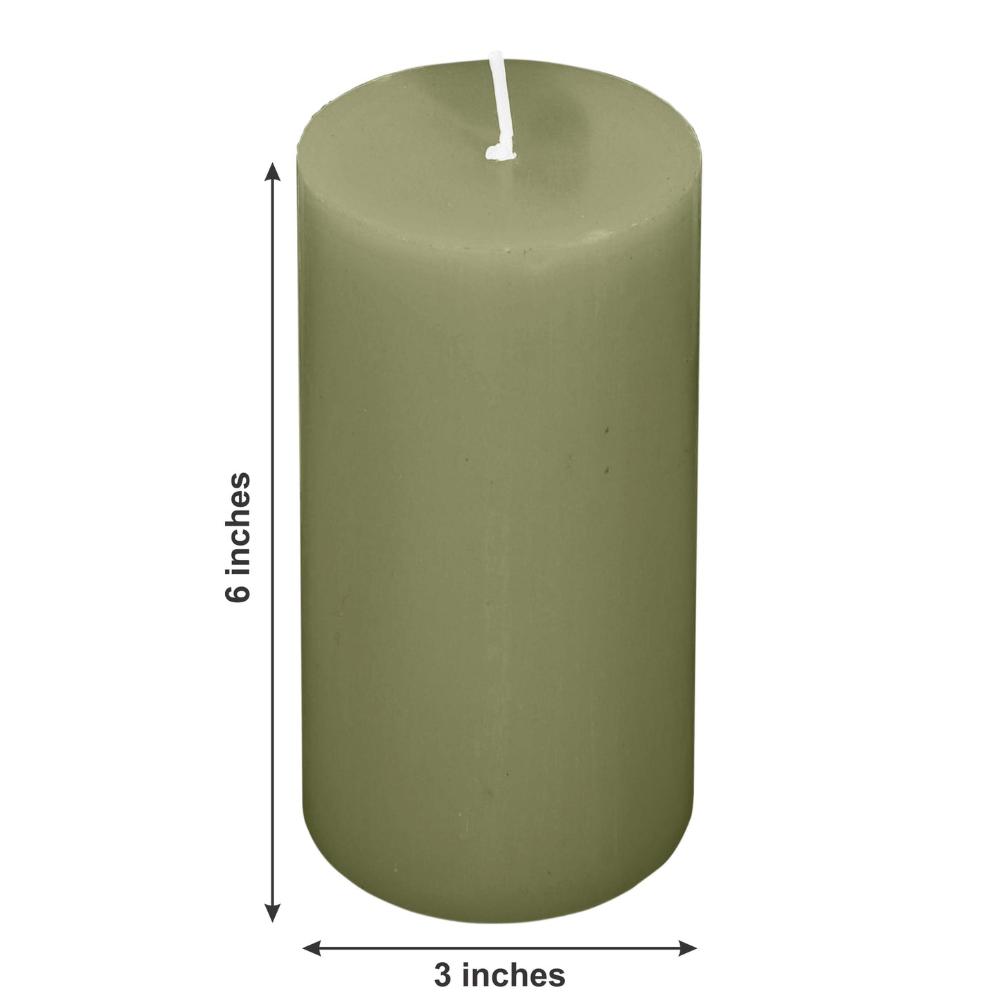 6-Pack Unscented Dripless Pillar Candles â€“ 3"x6" Dusty Sage Green Paraffin Wax with Smokeless Cotton Wicks, Clean & Long-Lasting 60-Hour Burn