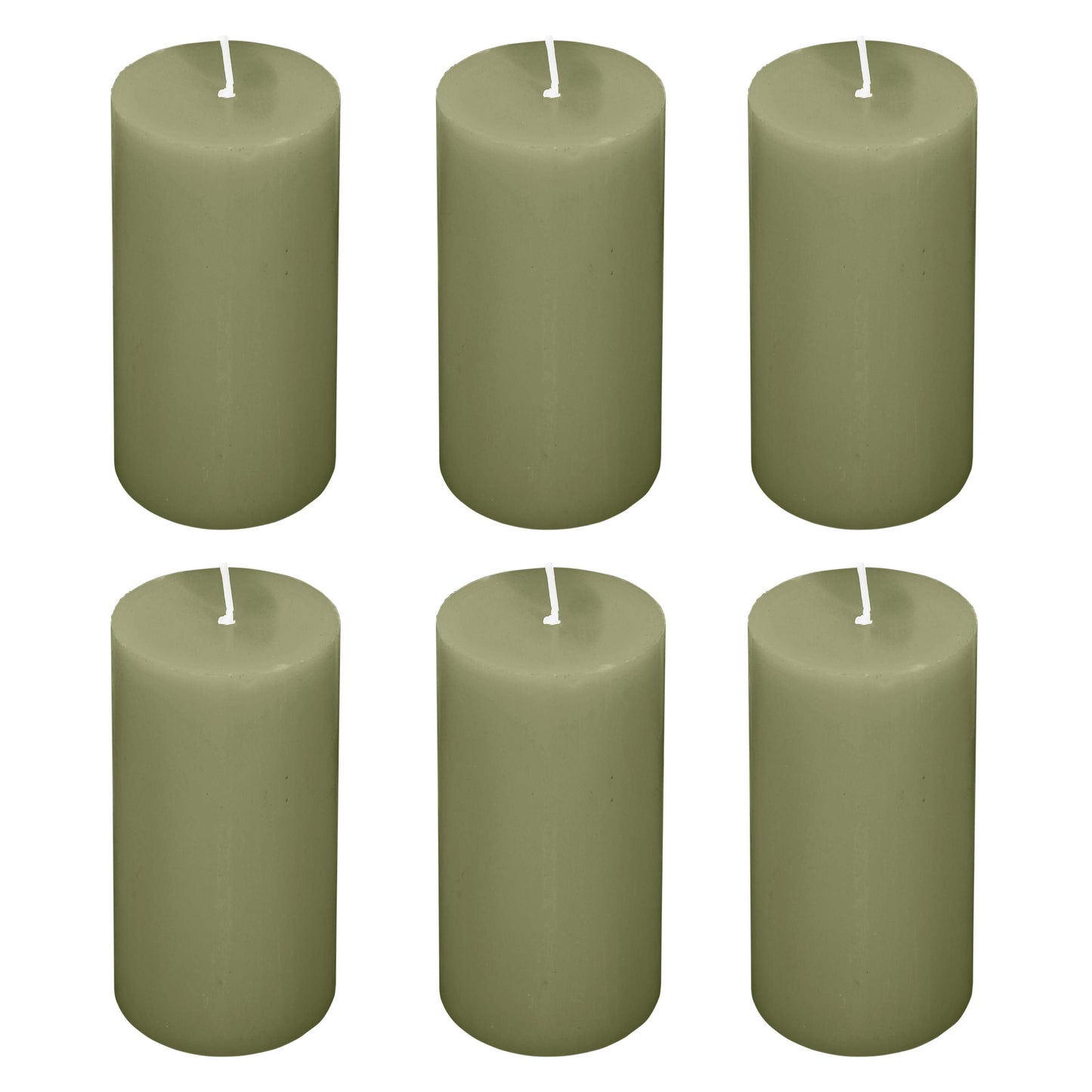 6-Pack Unscented Dripless Pillar Candles â€“ 3"x6" Dusty Sage Green Paraffin Wax with Smokeless Cotton Wicks, Clean & Long-Lasting 60-Hour Burn