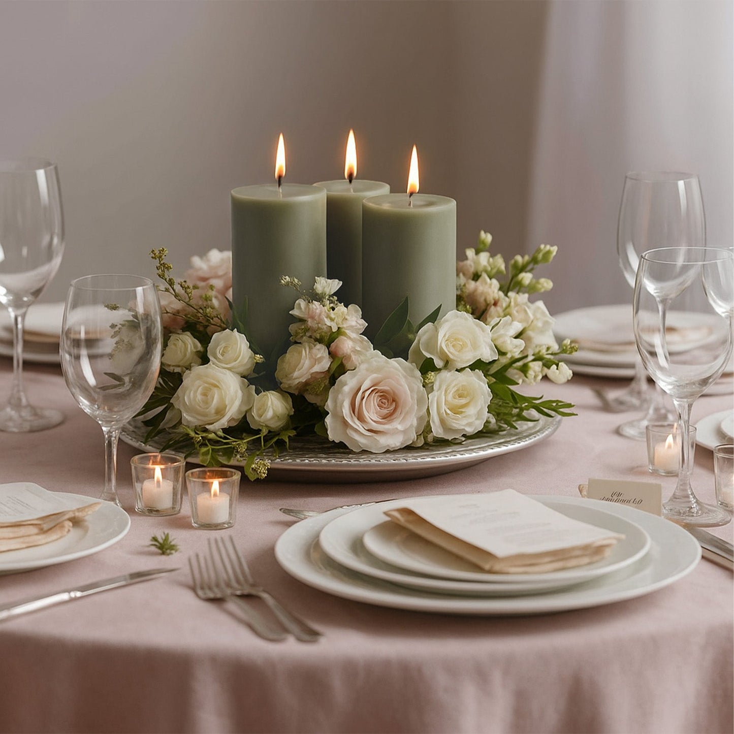 6-Pack Unscented Dripless Pillar Candles â€“ 3"x6" Dusty Sage Green Paraffin Wax with Smokeless Cotton Wicks, Clean & Long-Lasting 60-Hour Burn