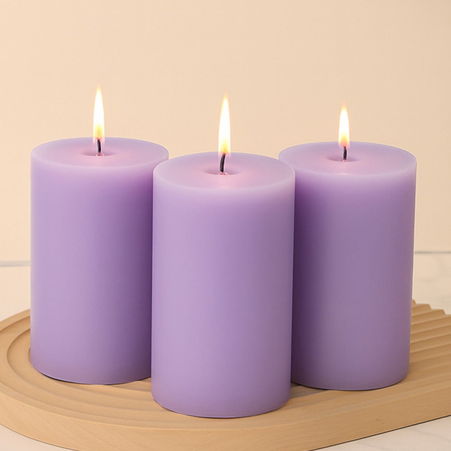 6-Pack Unscented Dripless Pillar Candles â€“ 3"x6" Lavender Lilac Paraffin Wax with Smokeless Cotton Wicks, Clean & Long-Lasting 60-Hour Burn