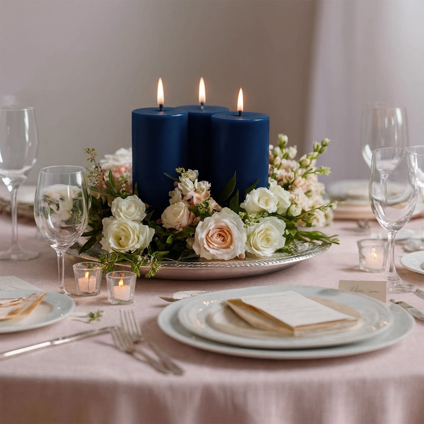 6-Pack Unscented Dripless Pillar Candles â€“ 3"x6" Navy Blue Paraffin Wax with Smokeless Cotton Wicks, Clean & Long-Lasting 60-Hour Burn