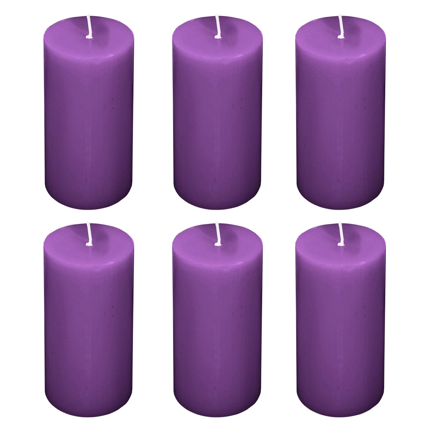 6-Pack Unscented Dripless Pillar Candles â€“ 3"x6" Purple Paraffin Wax with Smokeless Cotton Wicks, Clean & Long-Lasting 60-Hour Burn