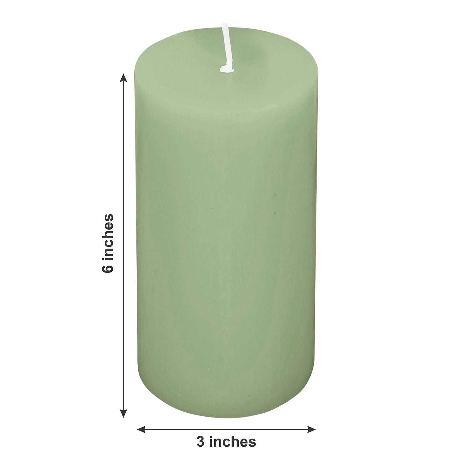 6-Pack Unscented Dripless Pillar Candles â€“ 3"x6" Sage Green Paraffin Wax with Smokeless Cotton Wicks, Clean & Long-Lasting 60-Hour Burn