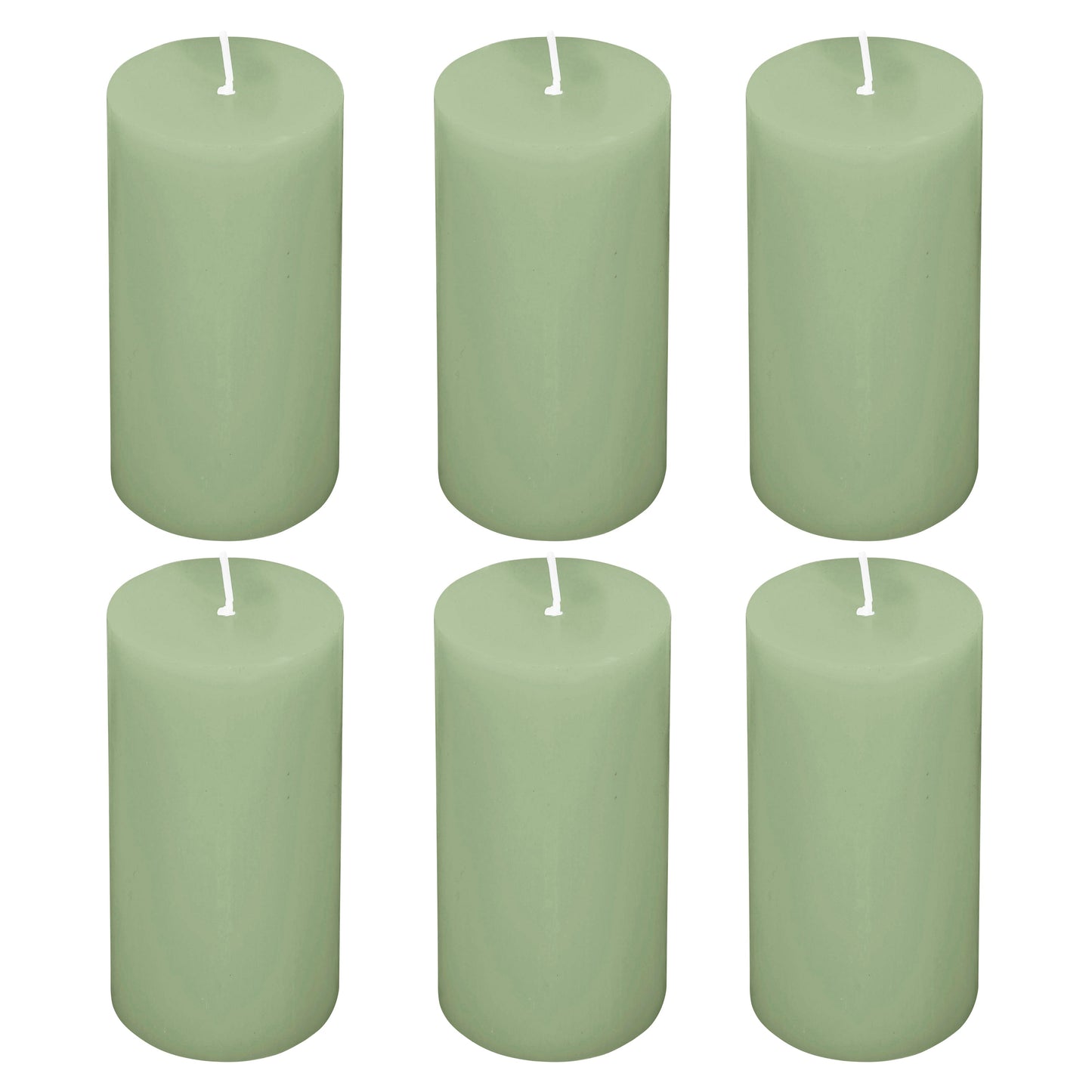 6-Pack Unscented Dripless Pillar Candles â€“ 3"x6" Sage Green Paraffin Wax with Smokeless Cotton Wicks, Clean & Long-Lasting 60-Hour Burn