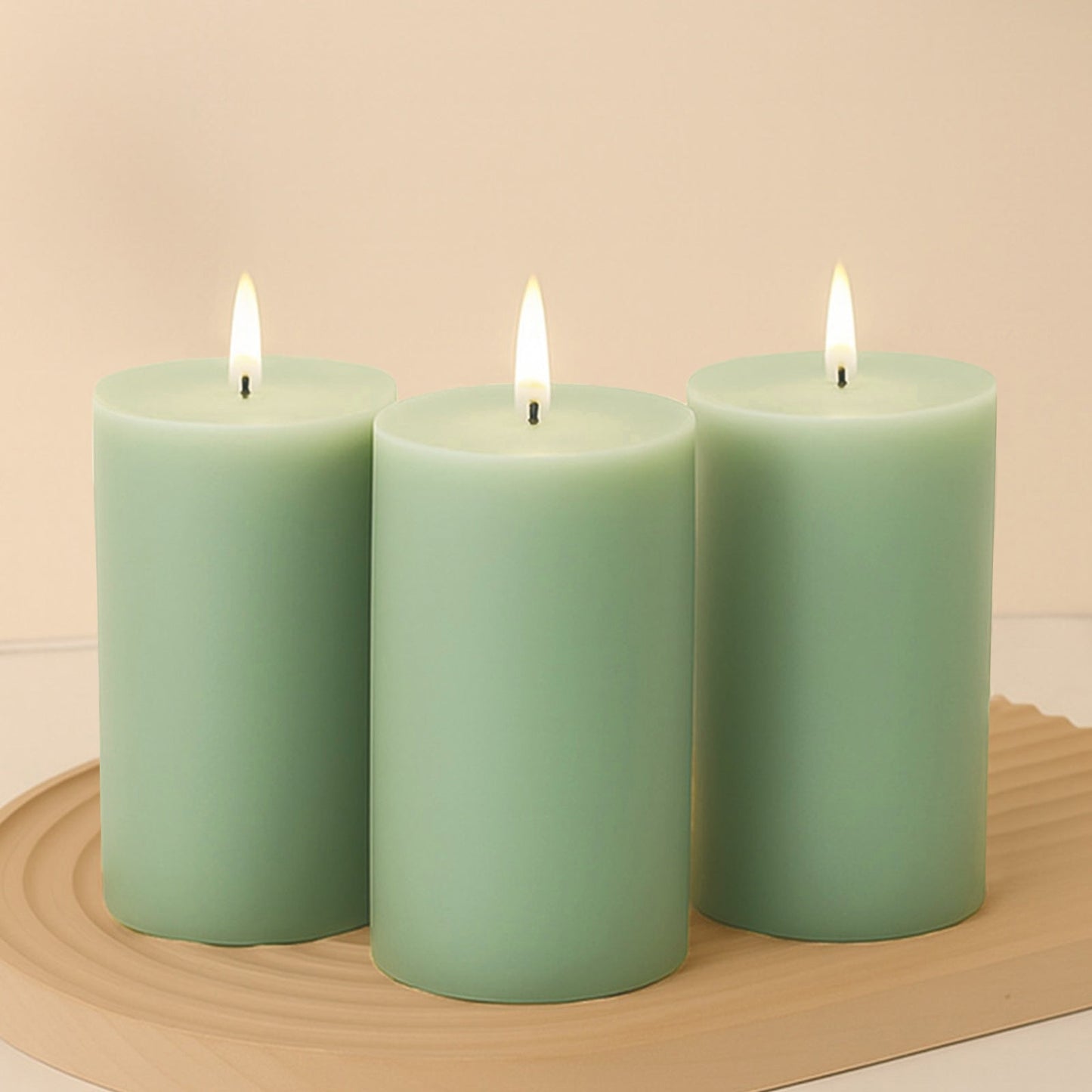 6-Pack Unscented Dripless Pillar Candles â€“ 3"x6" Sage Green Paraffin Wax with Smokeless Cotton Wicks, Clean & Long-Lasting 60-Hour Burn