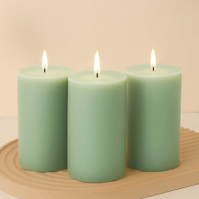6-Pack Unscented Dripless Pillar Candles â€“ 3"x6" Sage Green Paraffin Wax with Smokeless Cotton Wicks, Clean & Long-Lasting 60-Hour Burn