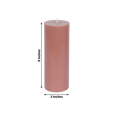12-Pack 3"x8" Unscented Dripless Pillar Candles â€“ Dusty Rose Long-Burning Wax Candles with Cotton Wicks for Home, Weddings & Event Decor