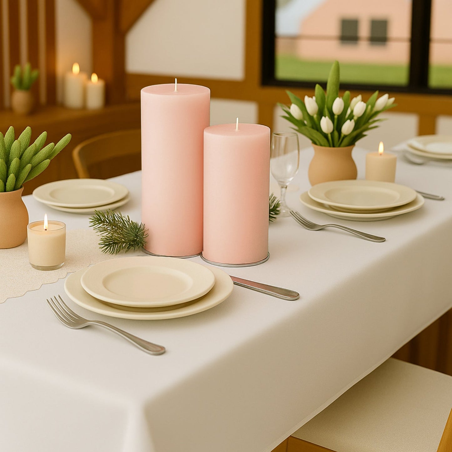 6-Pack Unscented Dripless Pillar Candles â€“ 3"x9" Blush Paraffin Wax with Smokeless Cotton Wicks, Clean & Long-Lasting 90-Hour Burn