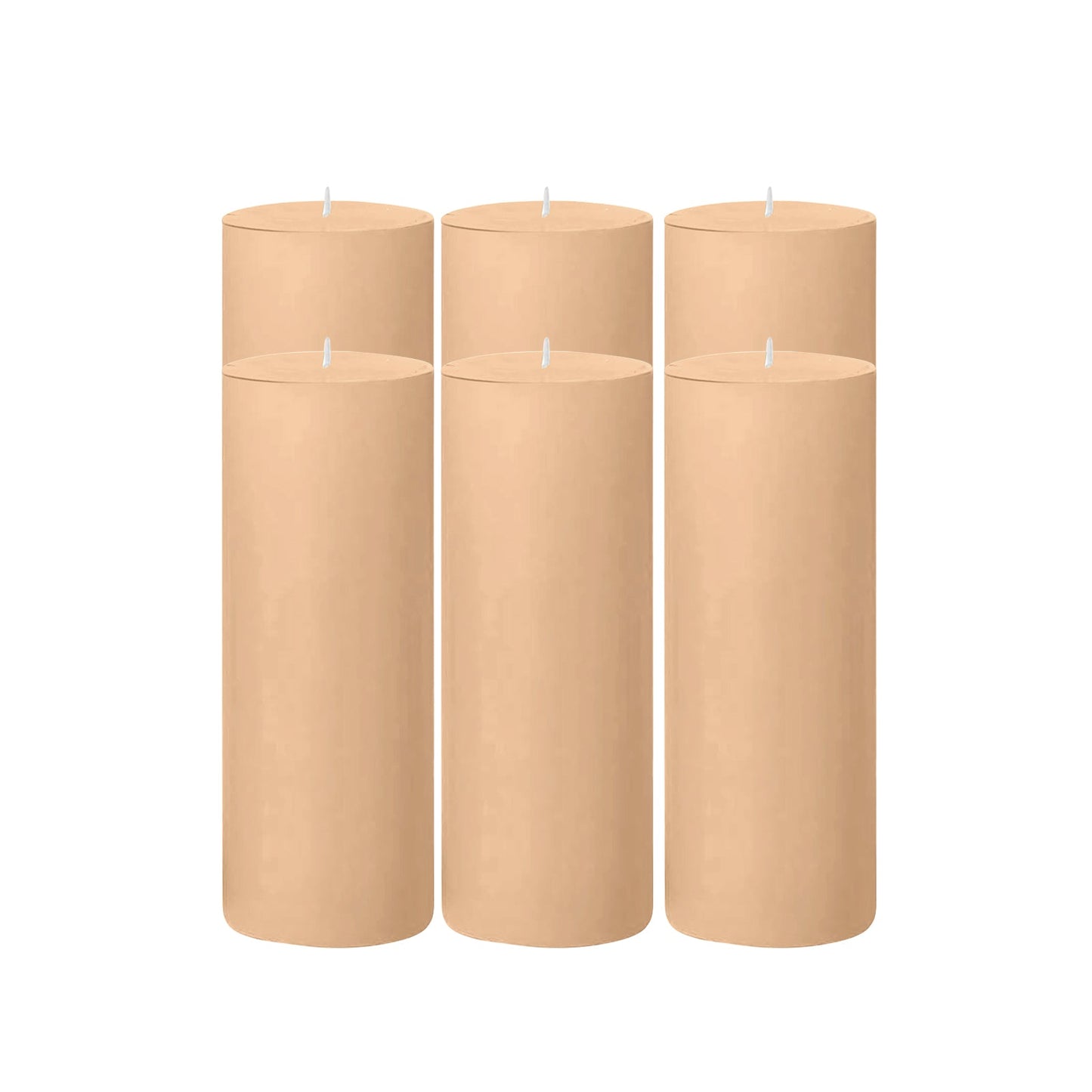 6-Pack Unscented Dripless Pillar Candles â€“ 3"x9" Beige Paraffin Wax with Smokeless Cotton Wicks, Clean & Long-Lasting 90-Hour Burn