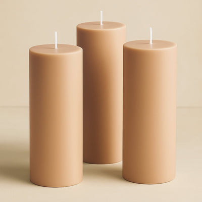 6-Pack Unscented Dripless Pillar Candles â€“ 3"x9" Beige Paraffin Wax with Smokeless Cotton Wicks, Clean & Long-Lasting 90-Hour Burn