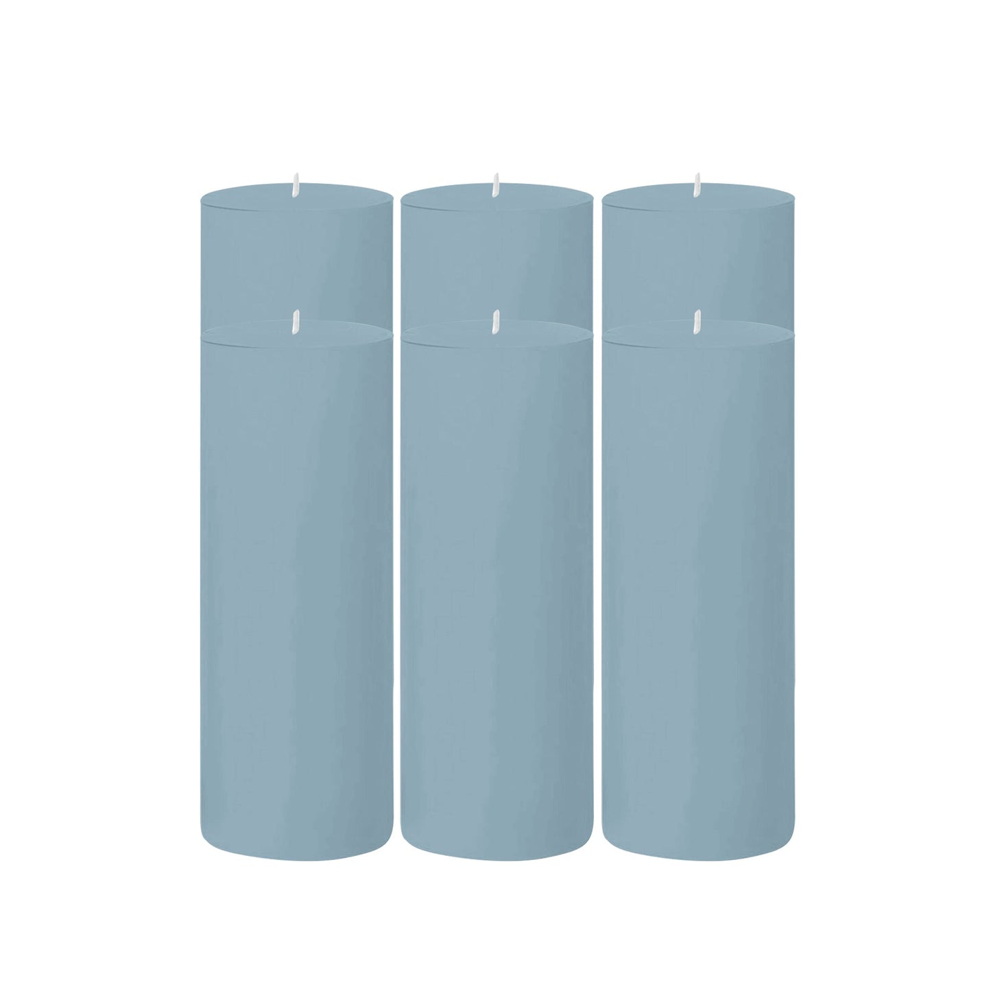 6-Pack Unscented Dripless Pillar Candles â€“ 3"x9" Dusty Blue Paraffin Wax with Smokeless Cotton Wicks, Clean & Long-Lasting 90-Hour Burn