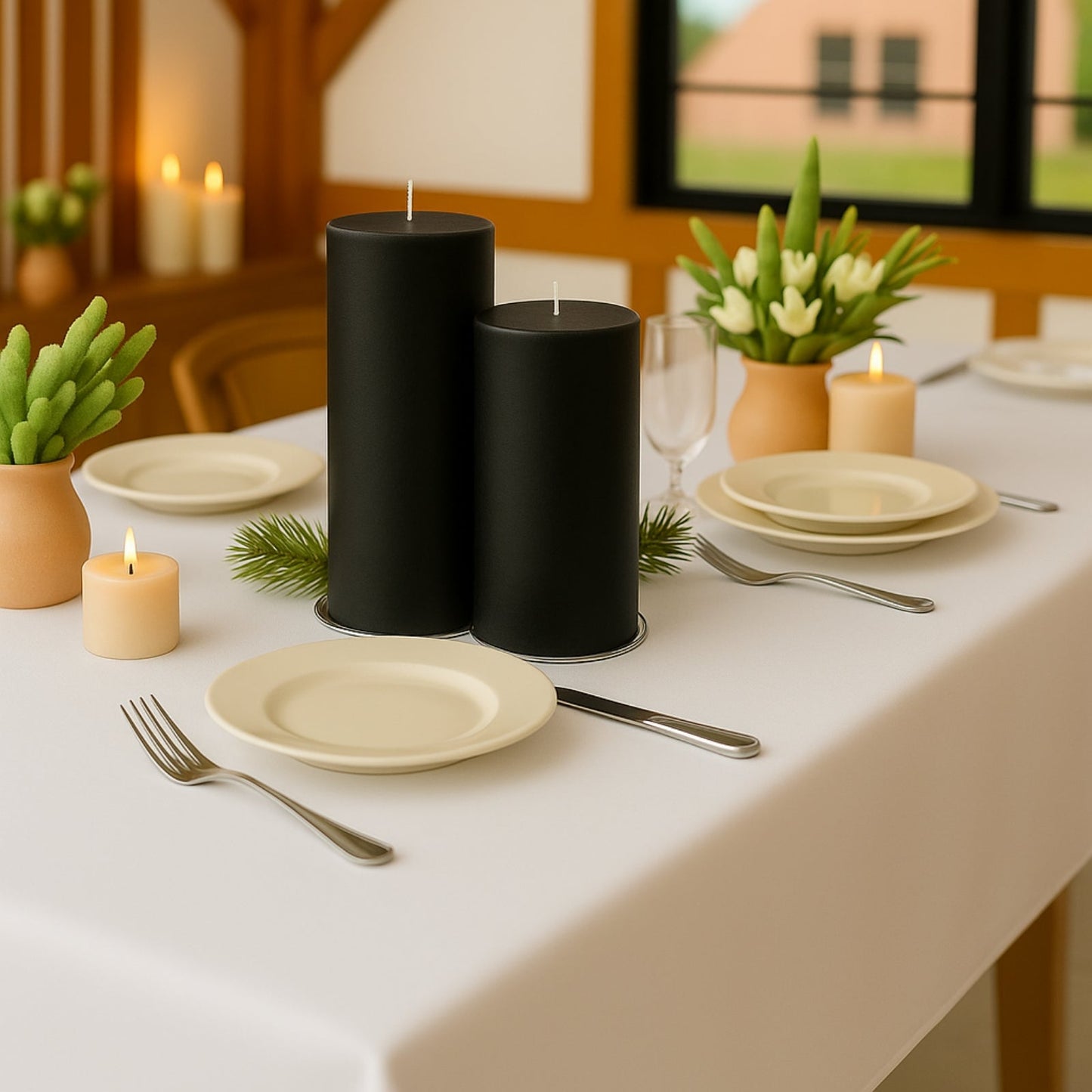 6-Pack Unscented Dripless Pillar Candles â€“ 3"x9" Black Paraffin Wax with Smokeless Cotton Wicks, Clean & Long-Lasting 90-Hour Burn