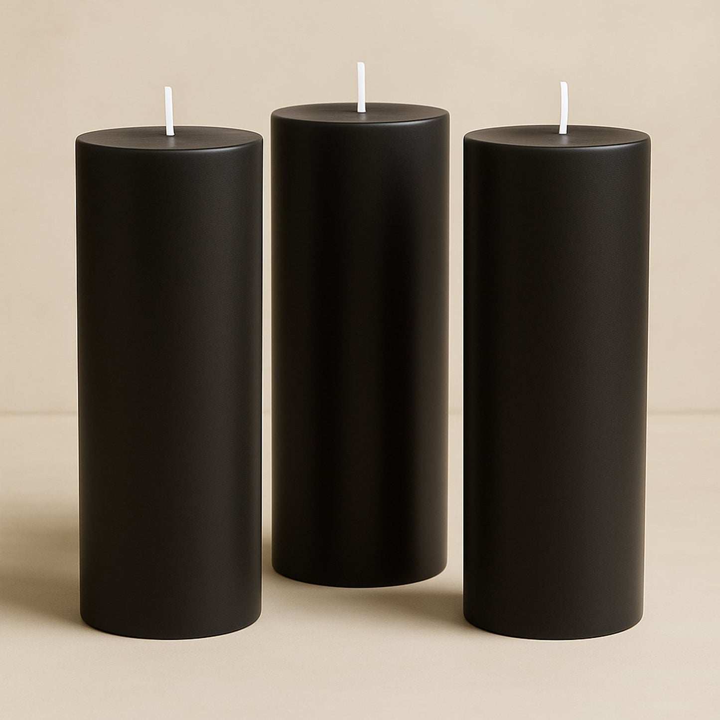 6-Pack Unscented Dripless Pillar Candles â€“ 3"x9" Black Paraffin Wax with Smokeless Cotton Wicks, Clean & Long-Lasting 90-Hour Burn