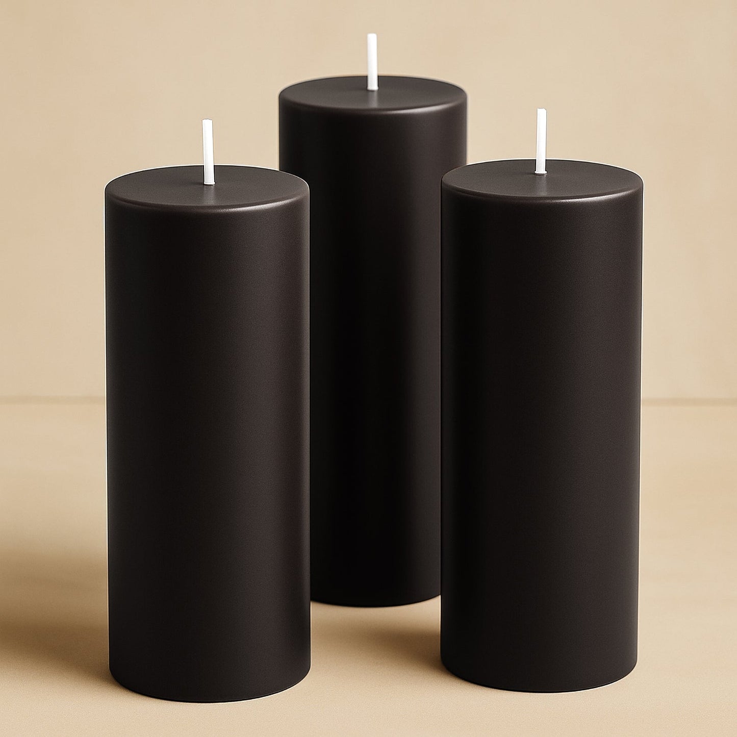 6-Pack Unscented Dripless Pillar Candles â€“ 3"x9" Black Paraffin Wax with Smokeless Cotton Wicks, Clean & Long-Lasting 90-Hour Burn