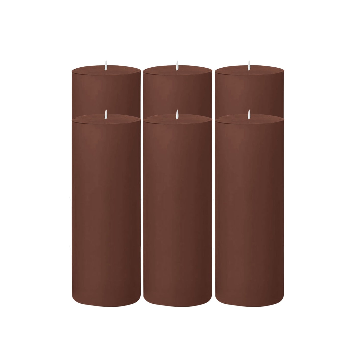 6-Pack Unscented Dripless Pillar Candles â€“ 3"x9" Cinnamon Brown Paraffin Wax with Smokeless Cotton Wicks, Clean & Long-Lasting 90-Hour Burn