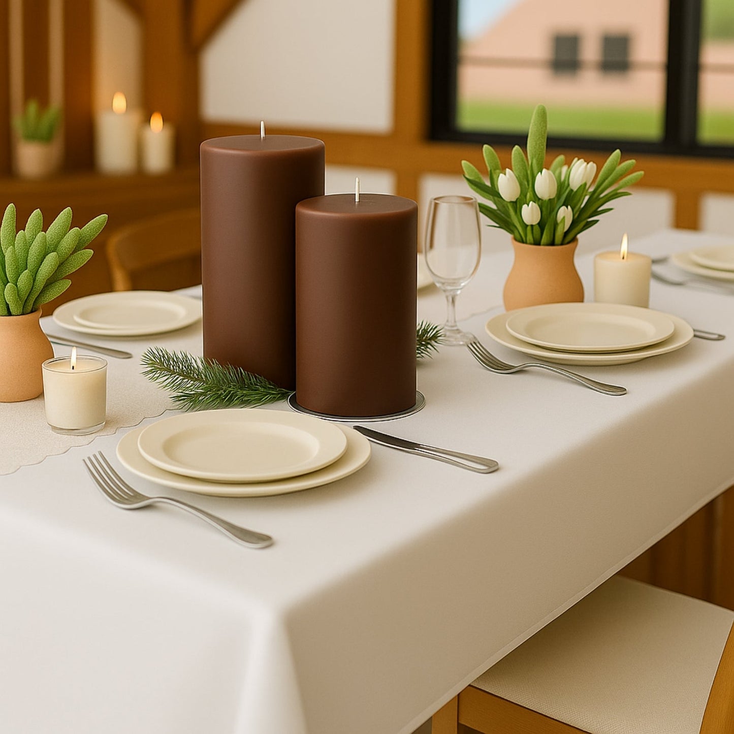 6-Pack Unscented Dripless Pillar Candles â€“ 3"x9" Cinnamon Brown Paraffin Wax with Smokeless Cotton Wicks, Clean & Long-Lasting 90-Hour Burn