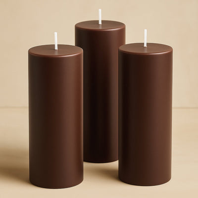 6-Pack Unscented Dripless Pillar Candles â€“ 3"x9" Cinnamon Brown Paraffin Wax with Smokeless Cotton Wicks, Clean & Long-Lasting 90-Hour Burn